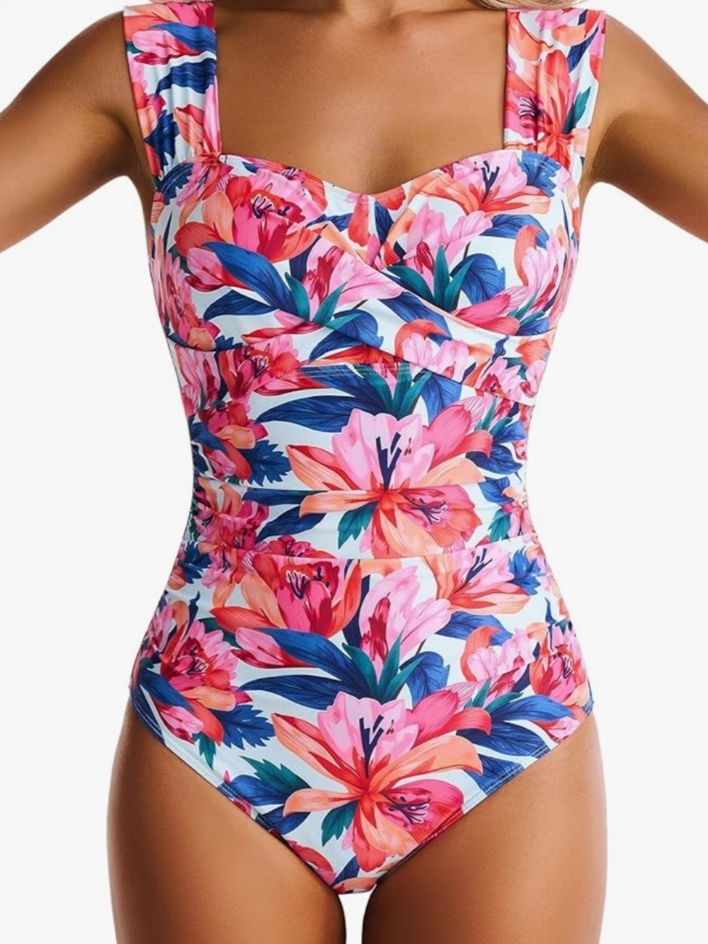 Floral Pink & Blue Kids One-Piece Swimsuit